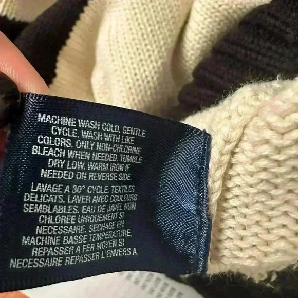 Polo Ralph Lauren Knit Boy Youth Sweater Small Black Ivory Striped Quarter Zip - Picture 5 of 7